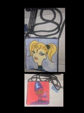 NWT Vintage Far Nine Glamour Girl Faces Double Sided Cross Body Hand bag